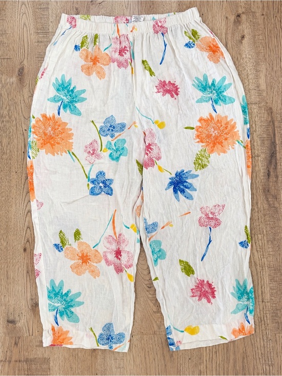 Hot Cotton Pants - Hot Cotton Floral Linen Pants 2X Wide Leg Elastic Waist